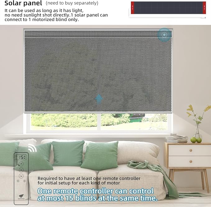 SmartWings Motorized Roller Shades 5% Openness Work with Homekit, Alexa SmartThings Google, Zigbee Motor Smart Blinds for Windows, Cordless Remote Control Window Shades, Customized, Charcoal Grey