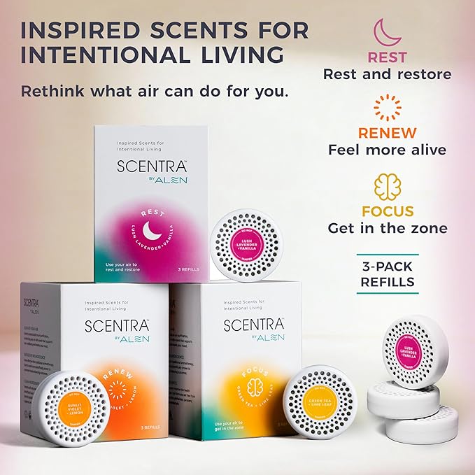 Scentra RENEW Air Purifier Scent Refill - 3 Months Supply, for Air Purifiers - Lemon, Violet & Orangewood Flower, Supports Energy & Renewal, Designed to Uplift & Refresh