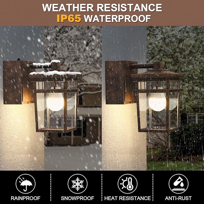 Porch Light with GFCI Outlet, Dusk to Dawn Outdoor Lighting with Aluminum Frame and Clear Glass Shade, Waterproof Wall Sconce Outside Lights for House Garage Front Door, Bulb Included(Antique Bronze)