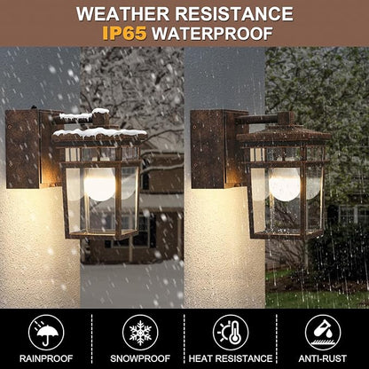 Porch Light with GFCI Outlet, Dusk to Dawn Outdoor Lighting with Aluminum Frame and Clear Glass Shade, Waterproof Wall Sconce Outside Lights for House Garage Front Door, Bulb Included(Antique Bronze)