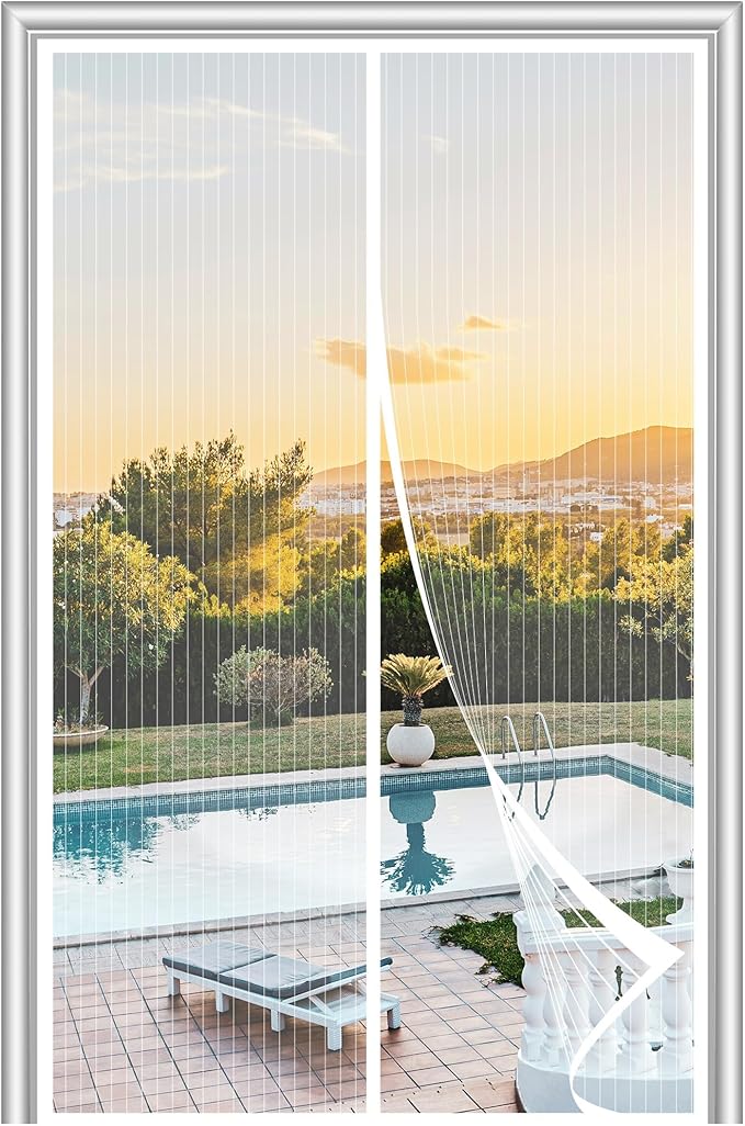 METAONLY Magnetic Screen Door Mesh Fits 38" x 82" Door - Curtain Size 40" x 84", Works for Patio, Sliding Door, Keeps Bug Mosquito Out, Fresh Air Flow, White