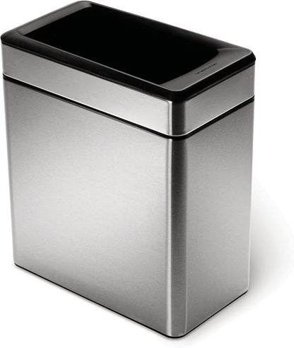 simplehuman 10 Liter / 2.6 Gallon Profile Open Trash Can, Slim Trash Can for Bedroom, Bathroom, Office, Brushed Stainless Steel, Pack of 6