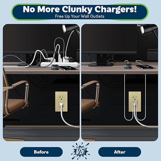 TOPGREENER USB Outlets, 20 Amp Wall Outlet with USB Ports, Gold, 1 Pack | UL Listed, 4.2A USB Outlets Receptacles with Type A&C Ports, Tamper Resistant Receptacle, Wall Plate Included, TU22036AC-GD