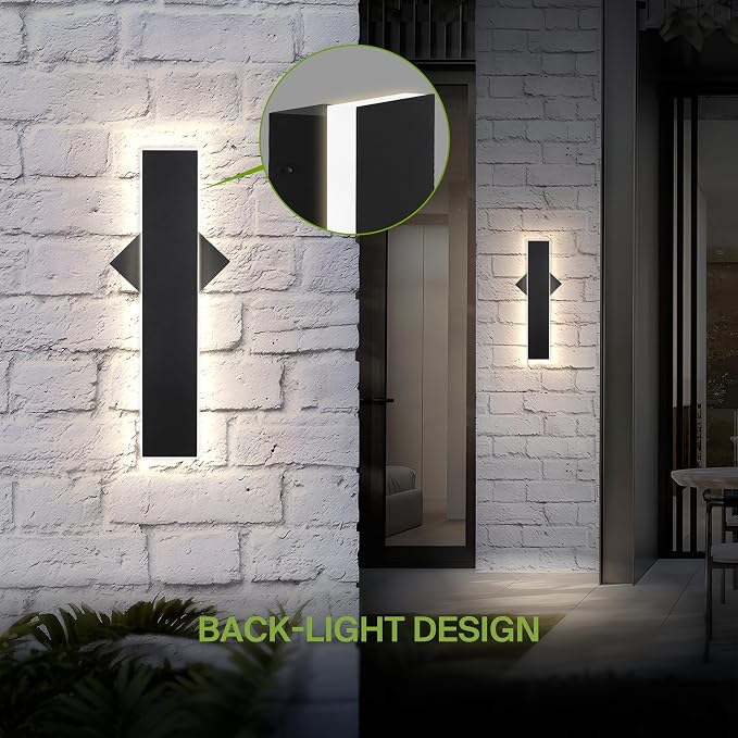 ASD LED 18" Long Wall Mount Light Fixture, Outdoor & Indoor Linear Sconce | 3CCT, Dimmable, Waterproof, Anti-Rust, ETL Listed | 18W 1200LM 3000-5000K 100-277V | Exterior Porch Lighting | Black, 2 Pack