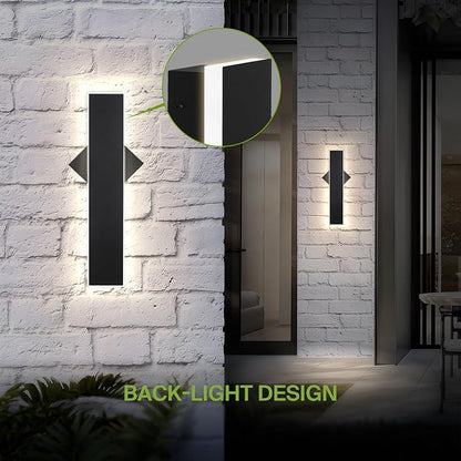 ASD LED 18" Long Wall Mount Light Fixture, Outdoor & Indoor Linear Sconce | 3CCT, Dimmable, Waterproof, Anti-Rust, ETL Listed | 18W 1200LM 3000-5000K 100-277V | Exterior Porch Lighting | Black, 2 Pack