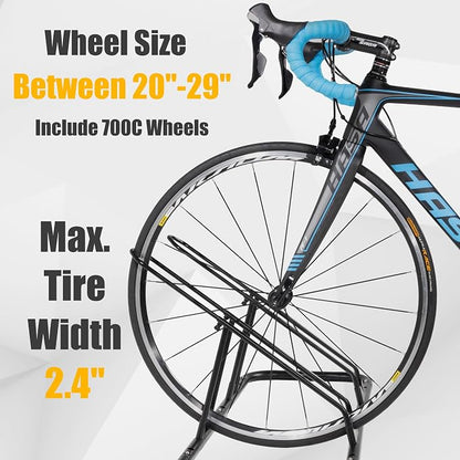 CyclingDeal Bicycle Floor Parking Rack Stand - for Mountain MTB Road Bike - Indoor Home Garage Storage - Adjustable 2 Bikes