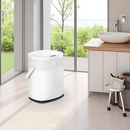 WM-DZT-12-36S Smart Motion Sensor Trash Can, Ultra-Quiet Soft-Close | Long Battery Life | Built-in Bag Storage & Portable PU Handle (White)