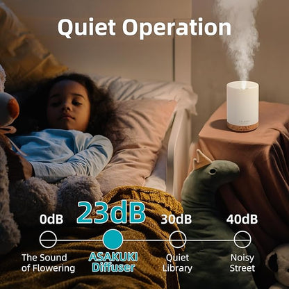 ASAKUKI Essential Oil Diffuser for Home, 300 ml Aromatherapy Diffuser with 6 Essential Oil Sets, Automatic Shut-Off, 7 LED Lights for Living Room, Kitchen, Bedroom, Hotel - Brown with Oils