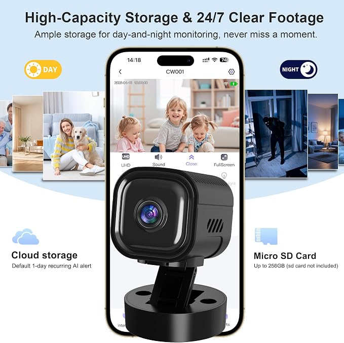 Mini Camera for Home Security,2K Indoor Camera,2.4G WiFi Cam,Black