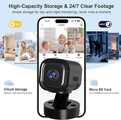 Mini Camera for Home Security,2K Indoor Camera,2.4G WiFi Cam,Black