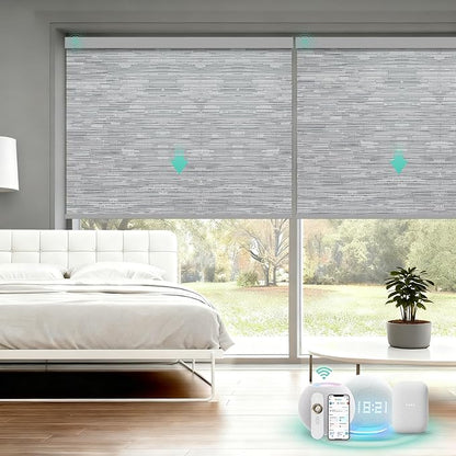 Motorized Blinds with Remote, Blackout Smart Automatic Electric Blinds for Windows Compatible with Alexa Homekit, Cordless Indoor Motorized Roller Shades with Custom Size（Lvory Lace）