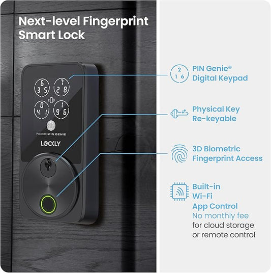 Lockly Secure Pro Zeno Series Smart Door Lock,Fingerprint Keyless Entry Door Lock for Front Door with Apple Home Key,Built-in Wi-Fi,Auto Lock, App Remote Control,IP65 Waterproof,Easy Installation