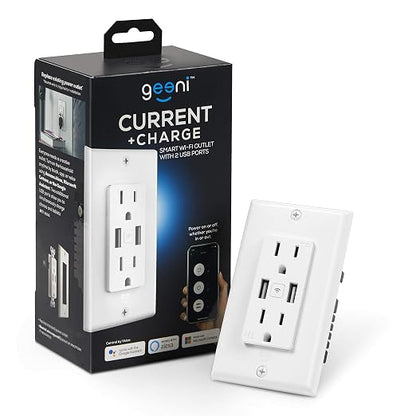 Geeni 2-Port USB Speed Charger Wall Outlet, Dual USB & Power, Smart Charge