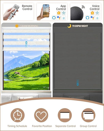 Kincmo Motorized Blinds with Remote, Motorized Zebra Shades Work with Apple Homekit,Alexa,Google Home, Customized Electric Blinds with Remote,App,Voice Control (75% Blackout Linen White)