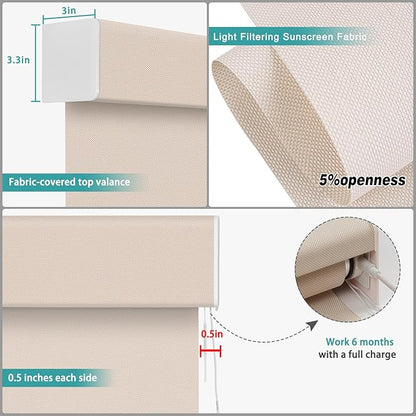 Changshade Smart Roller Shade with Remote Control Light Filtering Automatic Window Shades for Home Custom Size Motorized Blinds for Windows Compatible with Alexa,Google Home,Apple Homekit, Beige