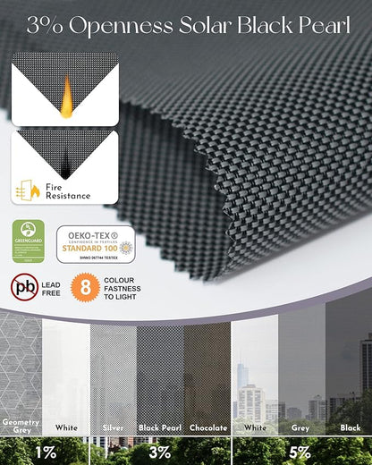 Graywind Motorized Roller Shades Compatible with Alexa Google Hardwired WiFi Smart Light Filtering Blind Remote Automated Blinds Electric Window Shade, Custom Size (3% Openness Solar Black Pearl)