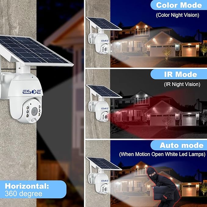 UBOX APP 2MP WiFi 4G Solar PTZ Camera IP Surveillance 1080P 4G Wireless Panel Battery Power CCTV Solar Camera (1920 x 1080,WiFi)