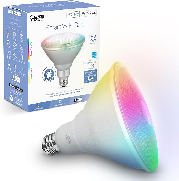 Feit Electric PAR38/RGBW/CA/AG 90 Watt Equiv, 2.4 GHz WiFi Only, No Hub Required, Color Changing and Tunable White (Pack of 4)
