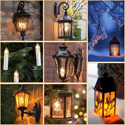 HEWA-Tech E12 Base (Miniature Screw) C35 Flame Tip Flicker Bulbs - Crystal Clear Candle Light with Orange Glow Effect for Halloween， E12 Non-Dimmable Chandelier Replacement Bulbs, 6-Pack