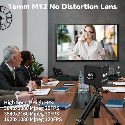 12MP USB Camera 1080P@120fps High Speed Industrial Security 4K USB Webcam with 16mm Narrow Field of View M12 Lens Low Light PC Golf Swing Cam Plug and Play for Linux Windows Mac OS