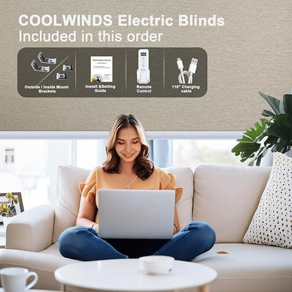 Motorized Blinds with Remote Cordless Automatic Motorized Shades Custom Blinds for Windows Smart Curtains Compatible with Alexa Google Home(Blackout Sweet Latte,W23 x H72in)