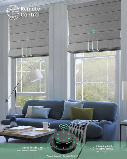 Yoolax Motorized Roman Shades with Remote, Smart Roman Shades for Indoor Windows, Blackout Automatic Blinds Work with Alexa, Google, Apple Homekit for Living Room Bedroom, Customized (Basalt Stripe)