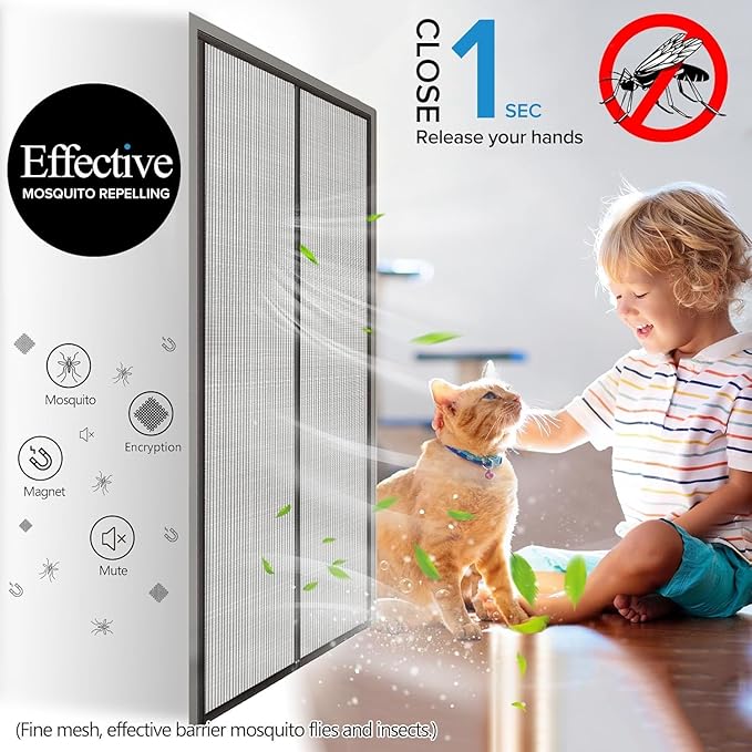 Magnetic Screen Door with Upgraded PET Material Mesh- Easy Installation, Tear-Resistant, Pet and Kid Friendly