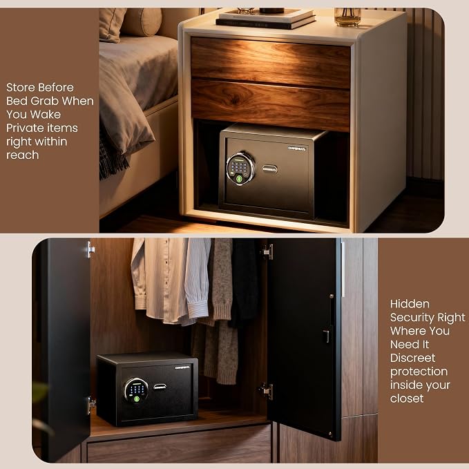 KornerBatl 20 lb Biometric Safe with Fingerprint Lock & LED Light | 30 Fingerprint Storage, PIN Code Access, Backlit Keypad, Silent Entry, Type-C Emergency Power & Removable Shelf