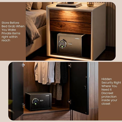 KornerBatl 20 lb Biometric Safe with Fingerprint Lock & LED Light | 30 Fingerprint Storage, PIN Code Access, Backlit Keypad, Silent Entry, Type-C Emergency Power & Removable Shelf