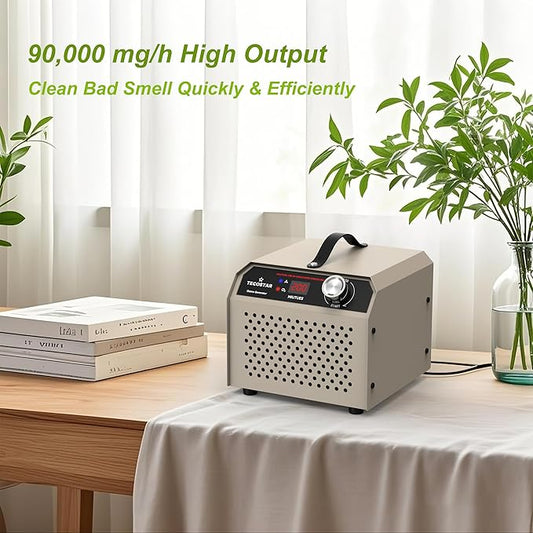 Ozone Generator 90,000mg/h Industrial & Home Use Air Purifier – O3 Air Ionizer High Capacity for 6,000 Sq Ft, Smoke Odor Removal, Odor Eliminator, Pet/Car/Room/Basement Deodorizer