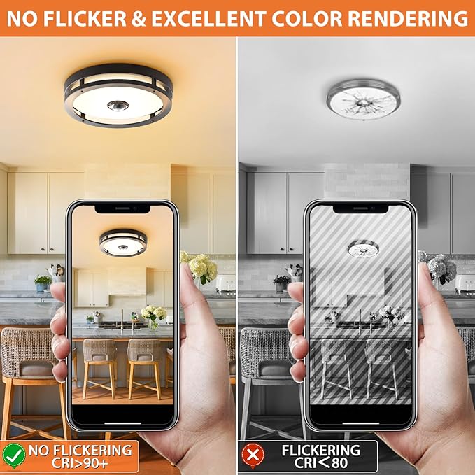 Outdoor Motion Sensor Ceiling Light with Remote,24W Dimmable & 2700K-3000K Adjustable Exterior Flush Mount Ceiling Lights,12" Outdoor Porch Light Fixture for Garage,Entryway,Patio,2 Pack