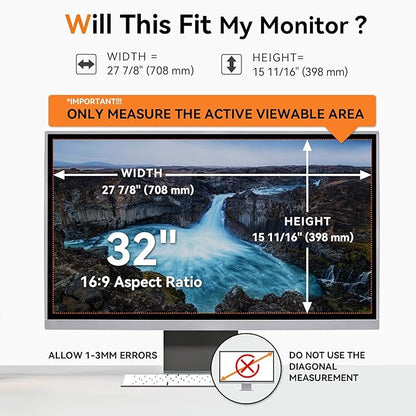 32 Inch Computer Privacy Screen Filter for 16:9 Aspect Ratio Widescreen Monitor - Anti Glare Blue Light Filter, Removable Computer Monitor Privacy Shield, Anti-Scratch Screen Protector Film 32 in