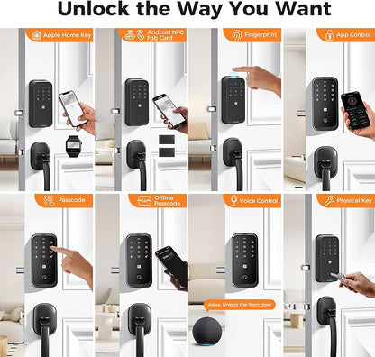 Apple Home Key Smart Lock for Front Door, HomeKit Compatible Fingerprint Keypad Deadbolt with Built-in WiFi, Remote App Access, Auto Lock, Alexa Compatible, Matte Black