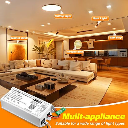 Dimmable LED Driver 96W 24V, Triac/ELV/MLV Transformer for LED and Halogen Lighting, Compatible with Lutron & Leviton Dimmers, Suitable for Indoor/Outdoor Applications