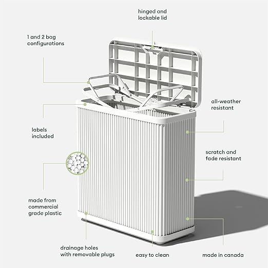Veradek Tambour Series Outdoor Trash Can with Lid – All-Weather Waste Bin for Patio, Pool, BBQs & Parties | Durable Dual Bag System up to 30 Gallons | Modern Design for Backyard or Deck