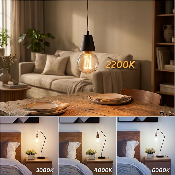 Globe Edison LED Light Bulb, Vintage Decorative Dimmable Bulb, Small Round Glass Cover, 3.5W Low Lumen Eye-Caring Soft Dim Lighting for Mood(Not Daylight White), E26 Medium Base, Clear RN G80
