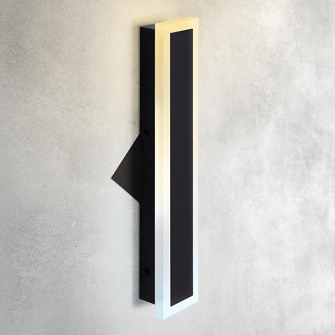ASD LED 18" Long Wall Mount Light Fixture, Outdoor & Indoor Linear Sconce | 3CCT, Dimmable, Waterproof, Anti-Rust, ETL Listed | 18W 1500LM 3000-5000K 100-277V | Exterior Porch Lighting | Black