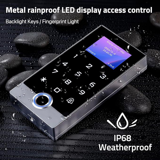 Wireless WiFi TUYA Access Control System with LED Screen/Voice, Fingerprint Password Stand-Alone Door Access Control Keypad, WG26/34 EM Card Reader Access Controller, Full Metal Weatherproof