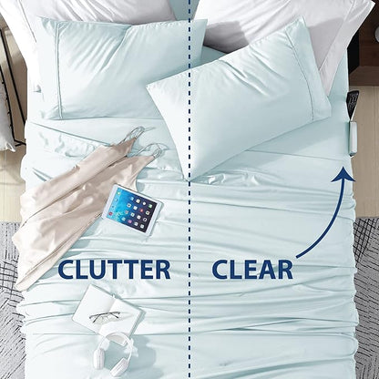 Swift Home Smart Sheets, Ultra Soft Brushed Microfiber 4-Piece Sheet Set, Fitted Bed Sheet with Side Storage Pockets – Aqua, King
