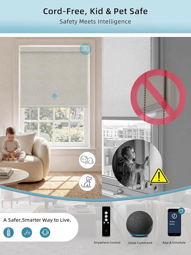 SmartWings Motorized Smart Blinds with Remote, Custom Automatic 100% Blackout Roller Shade Compatible with Alexa/Homekit/Google, Electric Smart Blinds for Indoor Windows, Safari Cream