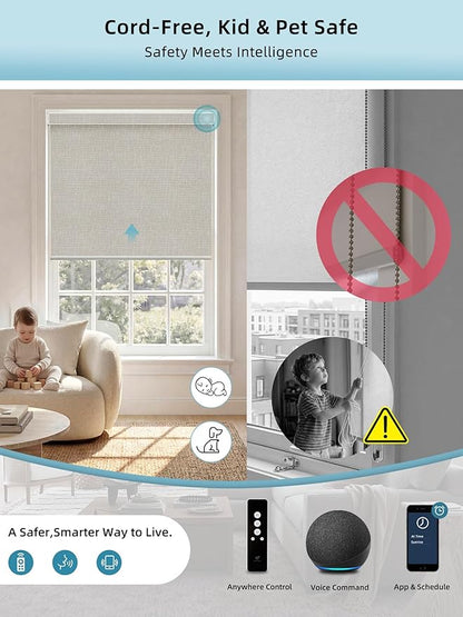 SmartWings Motorized Smart Blinds with Remote, Custom Automatic 100% Blackout Roller Shade Compatible with Alexa/Homekit/Google, Electric Smart Blinds for Indoor Windows, Safari Cream