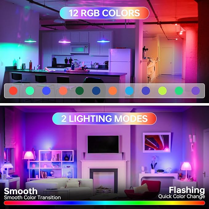 Rechargeable Light Bulb with Remote Control: E12 Wireless LED Bulbs 3 Color Temperatures + 12 RGB Colors, Timer Magnetic Puck Light for Sconces and Lamp, 2000mAh Battery Powered USB Charging, 2pcs