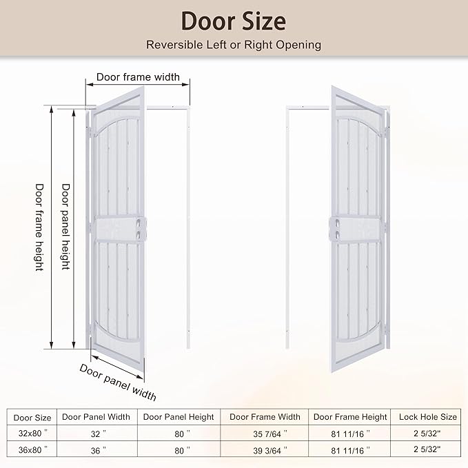 JUBEST 32" x 80" Steel Security Door, Universal/Reversible Outswing Security Screen Door, White Powder-Coated Surface Mount Frame with Expanded Metal Screen, Rust-Resistant, No Handles Included