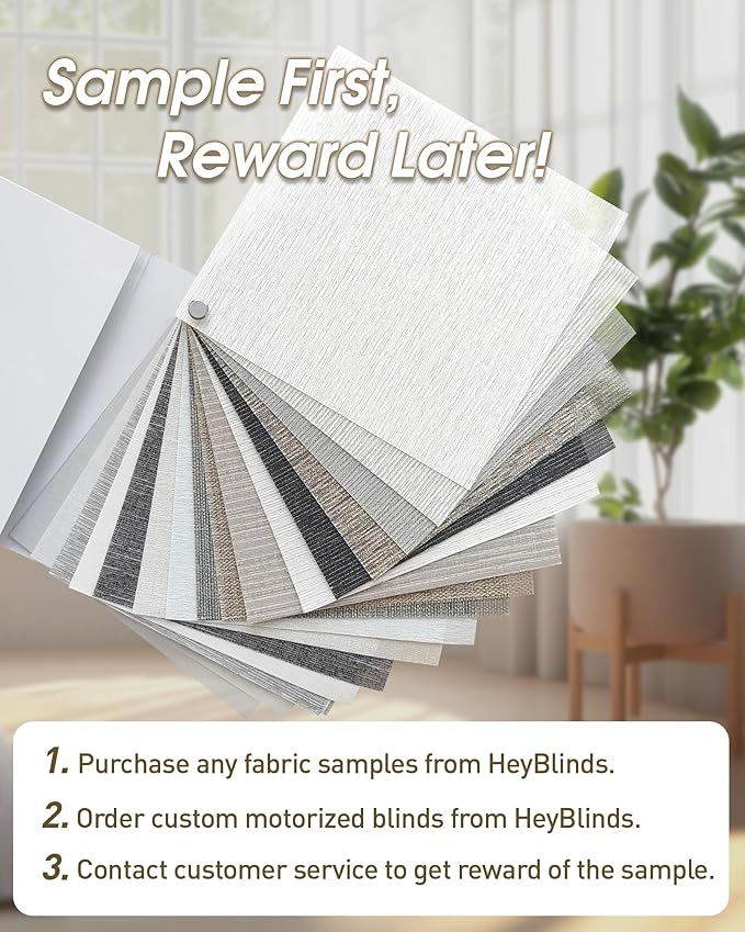 HeyBlinds Light Filtering Motorized Blinds with Remote, Smart Blinds for Windows, Remote Automatic Window Shades, Electric Shades (Light Filtering Roller Shades Fabric Samples)