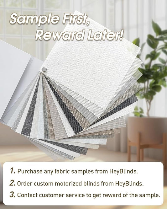 HeyBlinds Motorized Blinds with Remote, Smart Blinds for Windows, Light Filtering, Compatible with Alexa (Light Filtering Roller Shades Fabric Samples)