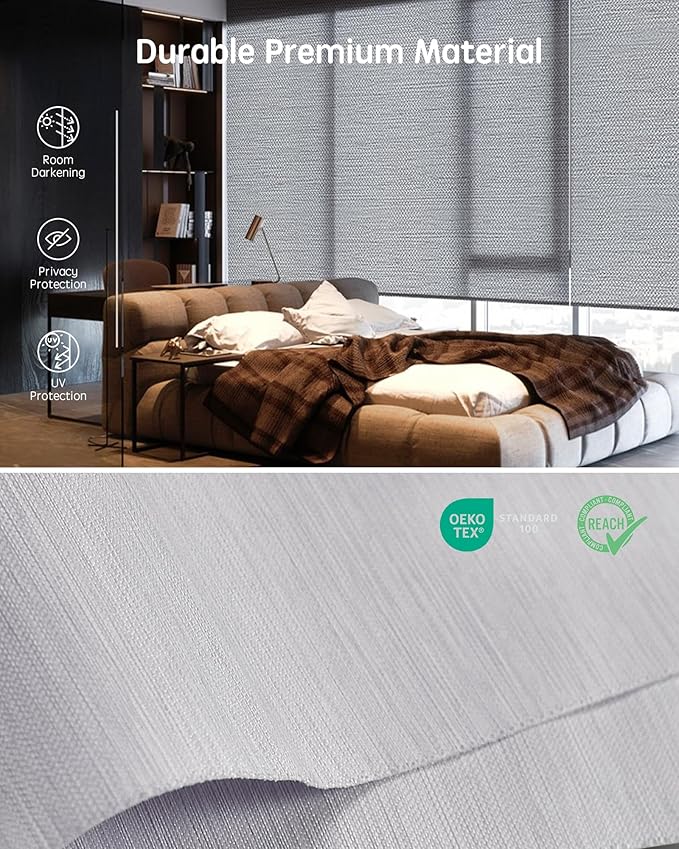 Yoolax Motorized Blinds with Remote, Room Darkening Smart Roller Shades Work with Alexa, Google, Apple Homekit, Custom Automatic Shades with Voice Control for Living Room (Shinny Gray)