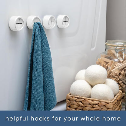 S&T INC. Adhesive Push Towel Hooks, 4 Pack, Matte White | 2 Installation Options, Round Hooks for Kitchen, Bathroom, Garage and Home Use, Organization Hooks, Strong Grip