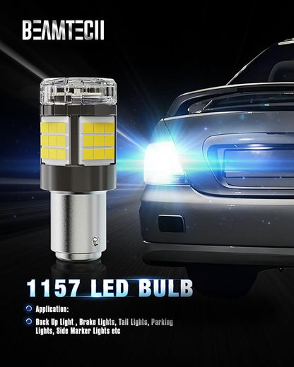 BEAMTECH Upgraded 1157 LED Bulbs Brake Tail Lights, 6500K Cool White Super Bright, 2057 2357 7528 BAY15D Replacement for Back Up Reverse Parking Signal Lights, Front Rear Side Marker Lights, Pack of 2