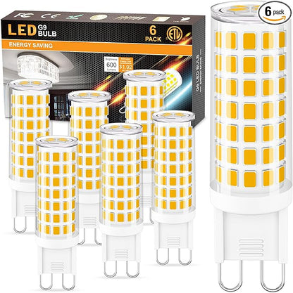 G9 Led Bulb,6W(60W Halogen Bulb Replacement), Chandelier Light Bulbs,88 LEDs,Warm White 3000K,Non-dimmable,G9 Bi Pin Base,360° Transparent Plastic,550LM,Pack of 6