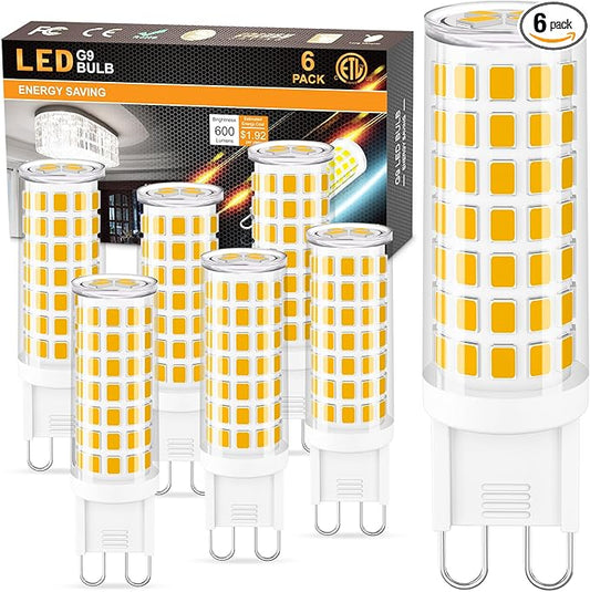 G9 Led Bulb,6W(60W Halogen Bulb Replacement), Chandelier Light Bulbs,88 LEDs,Warm White 3000K,Non-dimmable,G9 Bi Pin Base,360° Transparent Plastic,550LM,Pack of 6